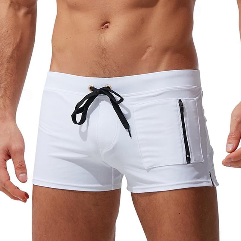 Men's Board Shorts Swim Shorts Swim Trunks Drawstring Elastic Waist Plain Comfort Quick Dry Short Holiday Beach Weekend Fashion Casual Black White Micro-elastic3