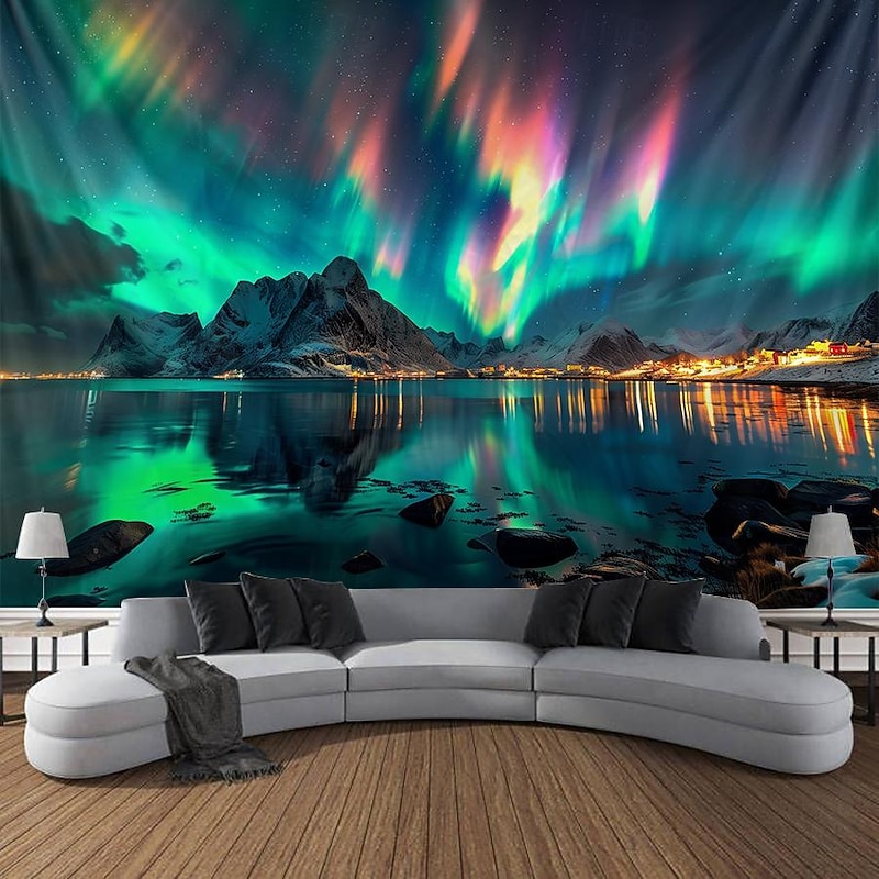 Aurora Northern Lights Hanging Tapestry Wall Art Large Tapestry Mural Decor Photograph Backdrop Blanket Curtain Home Bedroom Living Room Decoration2