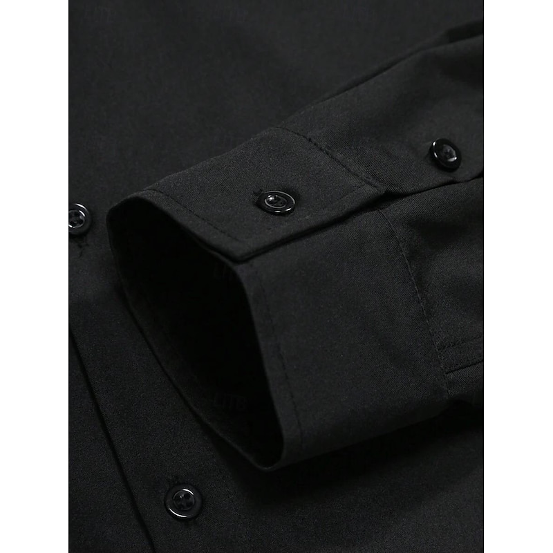 Men's Dress Casual Shirt Homecoming Standard Fit Long Sleeve Lapel Solid Color Polyester Black White Pink 20254