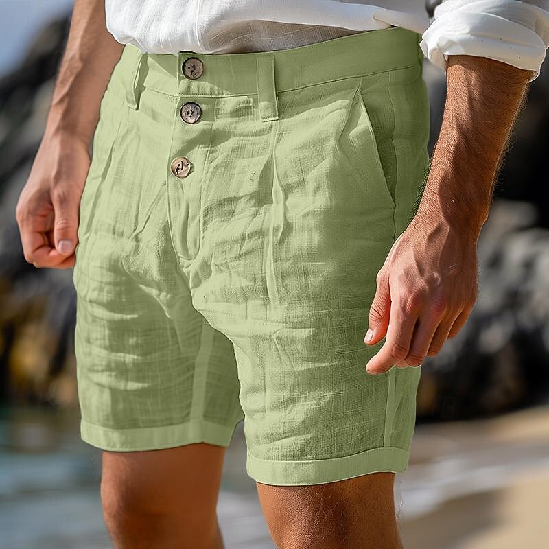 Men's Shorts Linen Shorts Summer Shorts Beach Shorts Buttons Pocket Straight Leg Plain Comfort Breathable Knee Length Daily Holiday Beach Fashion Streetwear Black White Inelastic
