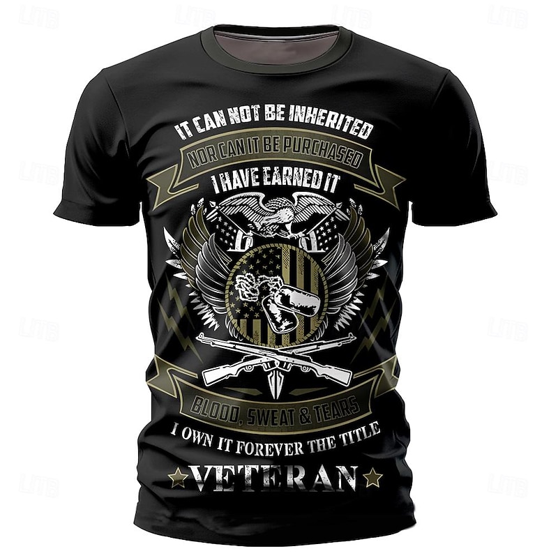 Veterans Day Men's Patriot Patriotic Veteran Eagle American Flag Veterans T shirt Short Sleeve T shirt 3D Print Crew Neck Shirt Street Style Party Birthday Street Black Summer Spring Clothing