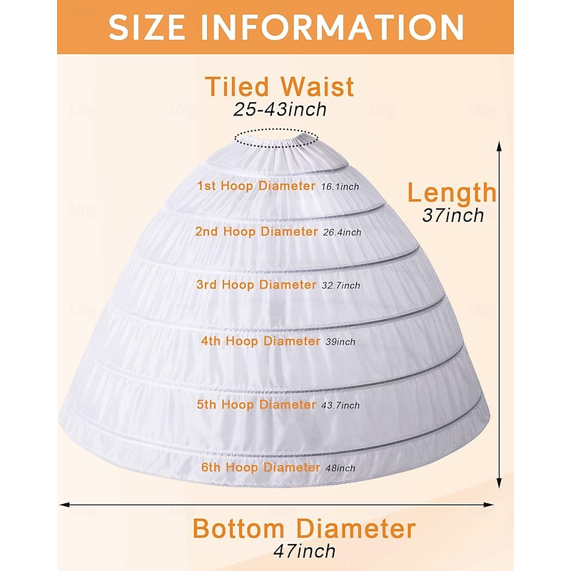 Rococo Baroque Victorian Floor Length Petticoat Hoop Skirt Under Skirt Crinoline Princess Bridal 6 Hoops Ball Gown Fancy Dress Women's Royal Masquerade Performance Wedding Party Adults' Petticoat3