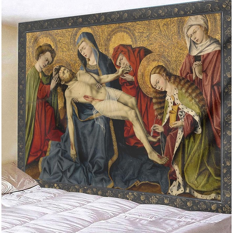 Medieval Tapestry Middle Age Tapestry Gothic Art Large Tapestry Mural Decor Photograph Backdrop Blanket Curtain Home Bedroom Living Room Decoration Pieta of Tarascon2