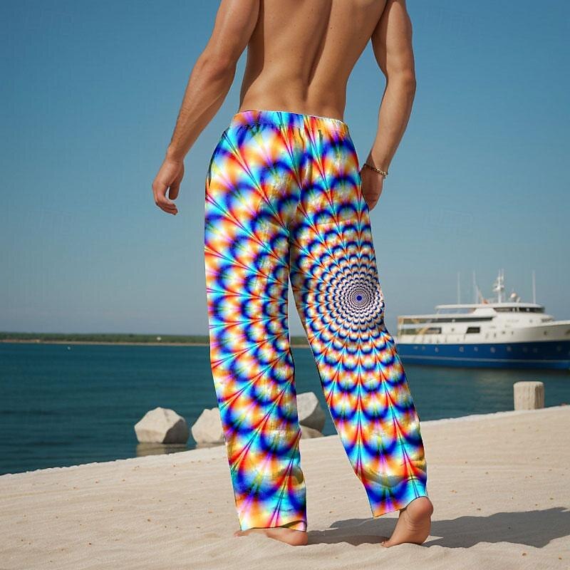 Men's Pants Trousers Graphic Outdoor Holiday Hawaiian Orange Green Inelastic2