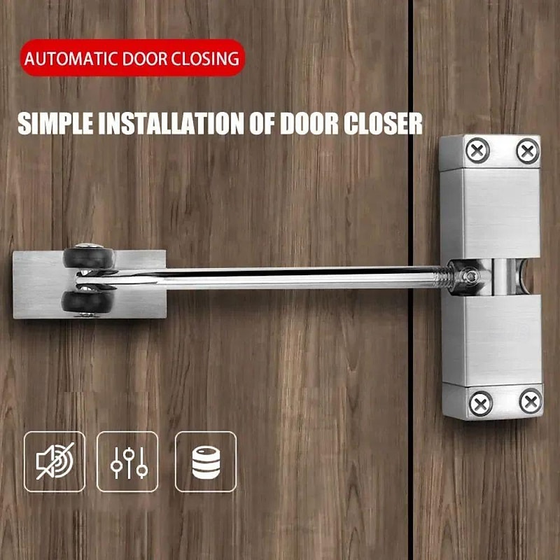 Silent Adjustable Automatic Door Closer,Lightweight, Automatic Door Closer with Soft Close Spring for Effortless, Quiet Door Closing