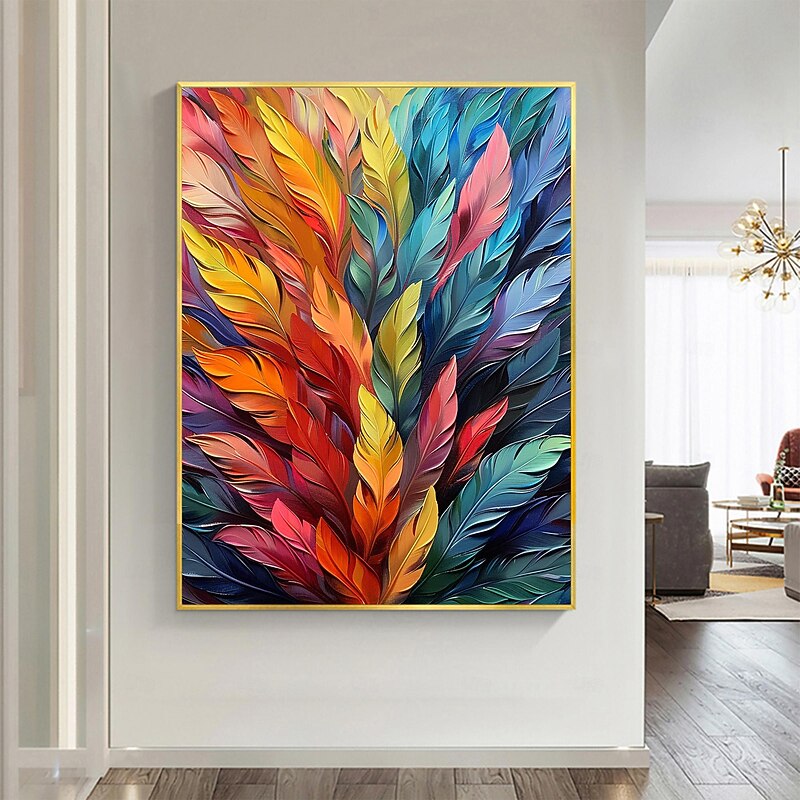 Handmade Oil Painting Canvas Wall Art Decor Original Colorful Plants Painting Abstract Tropical Flower Painting Home Decor With Stretched Frame Without Inner Frame Painting