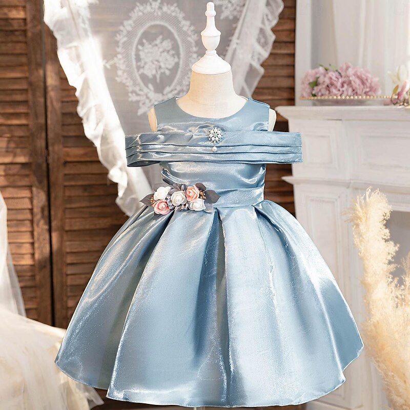 Kids Girls' Dress Party Dress Solid Color Sleeveless Performance Special Occasion Ruched Daily Princess Polyester Midi Skater Dress Summer Spring 2-12 Years Multicolor Light Green Pink4