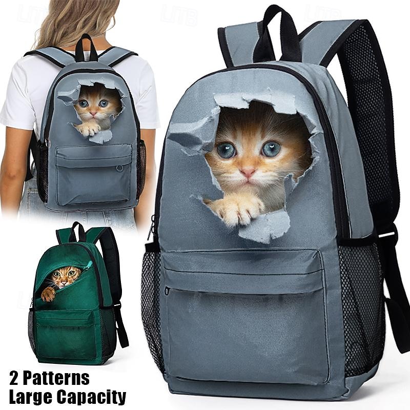 3D Cute Cat Backpack with Ripped Wall Print – Large Capacity School Bag for Girls, Teens, and Cat Lovers, Lightweight Bookbag for Daily Use or Travel2