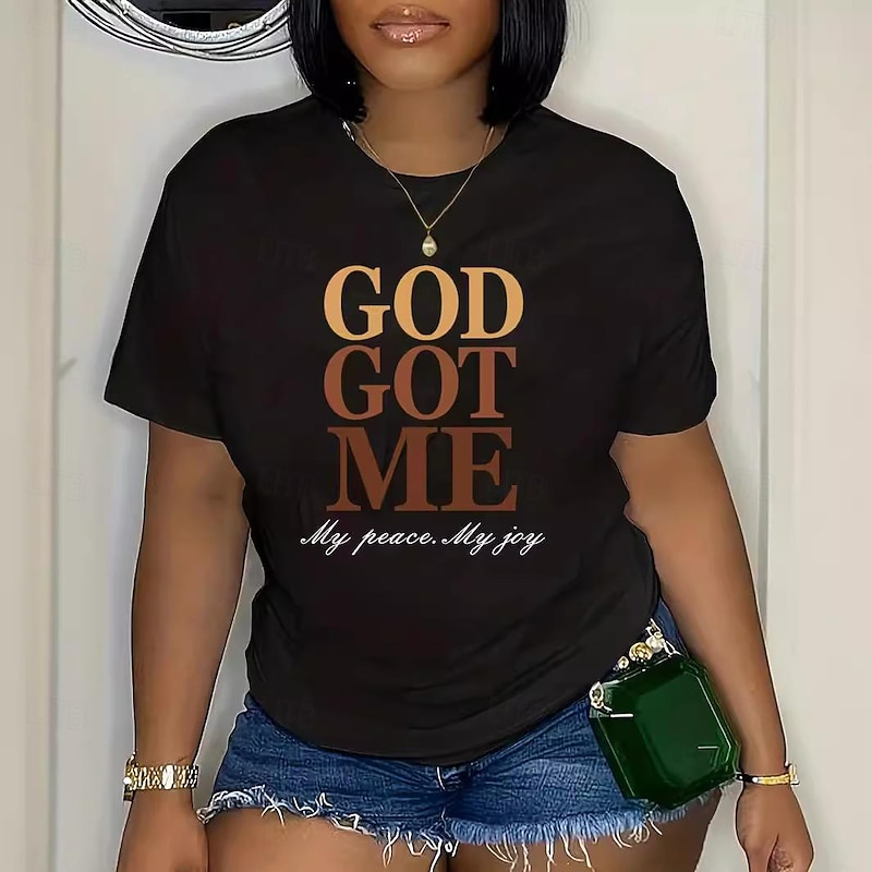 Women's T Shirt Letter Fashion Short Sleeve Round Neck Regular Tops Daily Weekend Print Black Summer