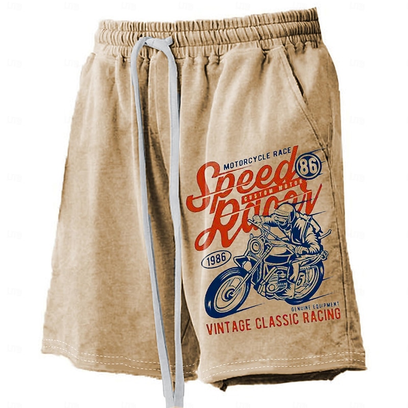 Men's Letter Printed Motorcycle Swim Trunks Swim Shorts Board Shorts Mid Waist Hawaiian Retro Vintage Casual Holiday Beach Drawstring with Mesh lining Elastic Waist Designer Clothing Apparel