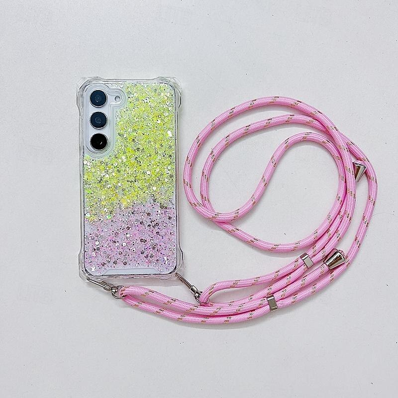 Phone Case For Samsung Galaxy S25 S24 S23 Ultra Plus S23 FE S22 A55 5G A35 5G A15 A14 A34 Back Cover with Lanyard Bling Glitter Shiny Shockproof Color Gradient TPU4