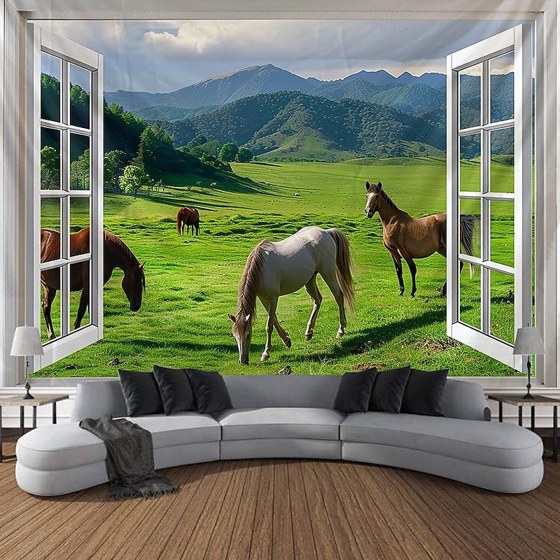 Window Animals Bear Hanging Tapestry Wall Art Large Tapestry Mural Decor Photograph Backdrop Blanket Curtain Home Bedroom Living Room Decoration3