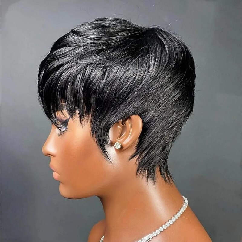 Short Bob Wig Human Hair Short Pixie Cut Wigs for Black Women 100% Human Hair None Lace Front Wigs Natural Black4