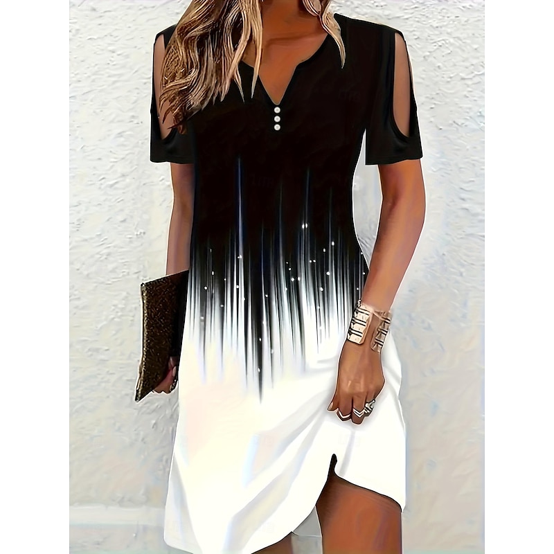 Women's Geometric Polka Dot Eyelet Print V Neck Mini Dress Bohemia Casual Party Home Summer