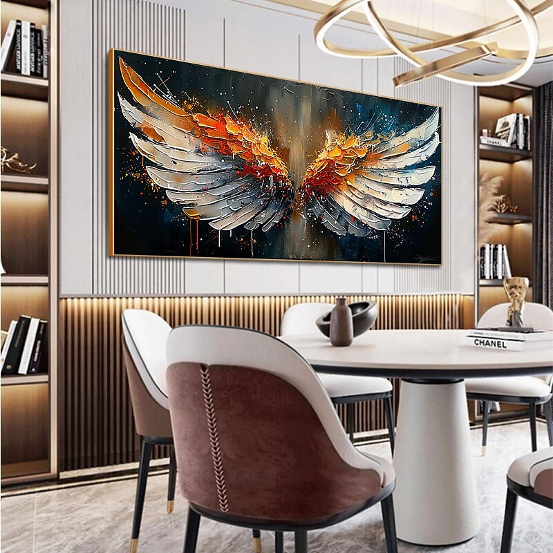 Handmade Oil Painting Canvas Wall Art Decor Original Colorful Wings Painting Abstract Feather Painting Home Decor With Stretched Frame Painting Without Inner Frame Painting3