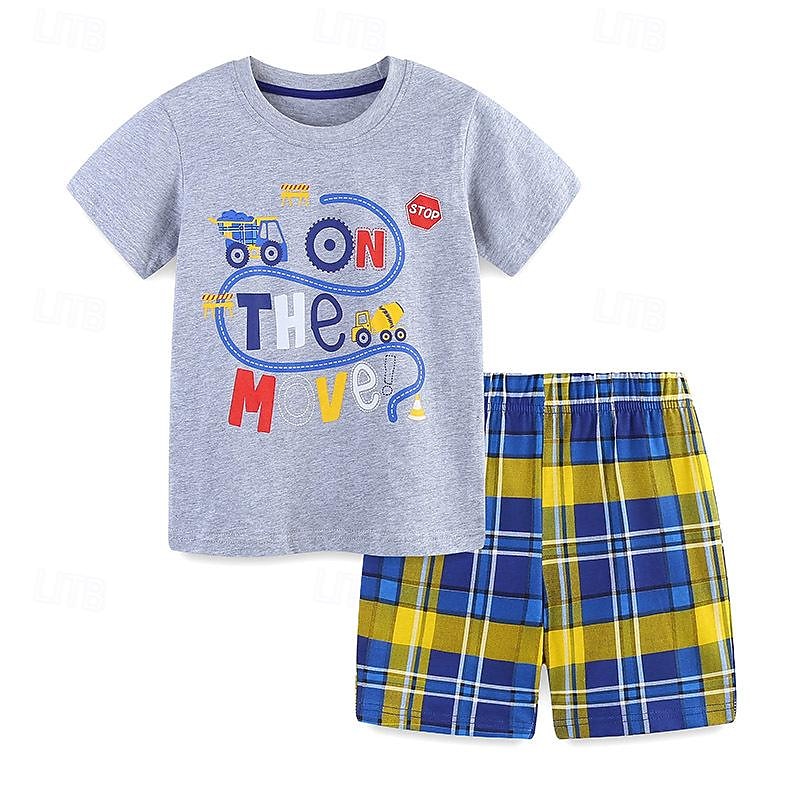 2 Pieces Toddler Boys T-shirt & Shorts Outfit Graphic Short Sleeve Set School Fashion Daily Summer Spring 3-7 Years