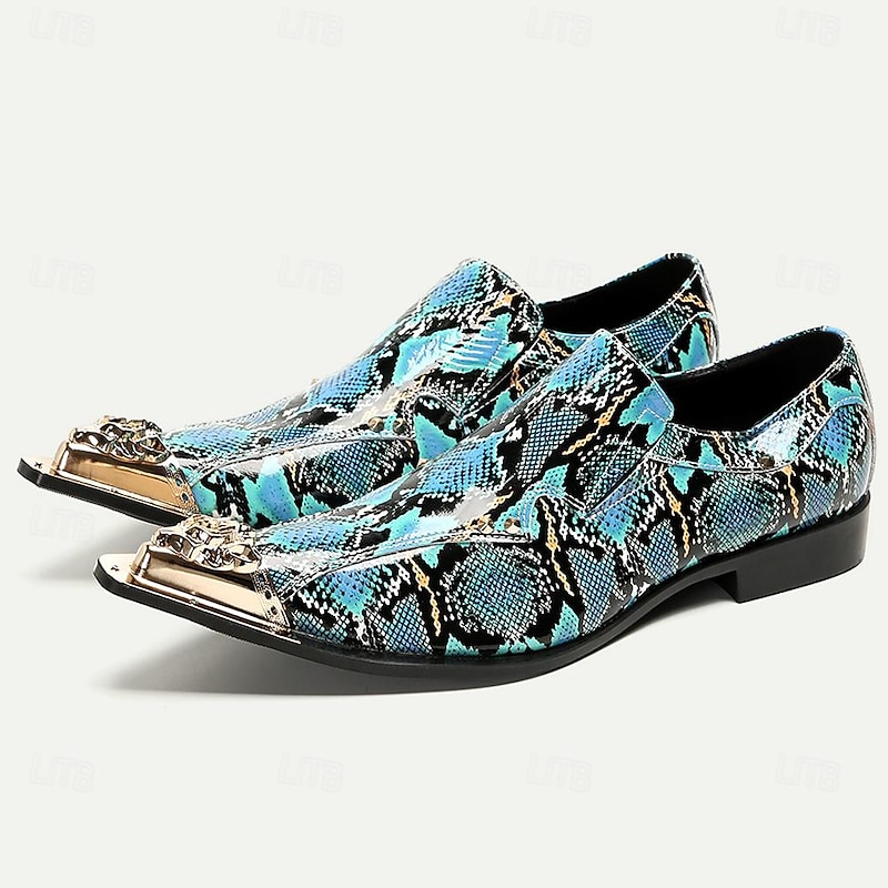 Men's Leather Snake Print Slip-On Loafers - Stylish Pointed Toe Dress Shoes with Metal Tips4
