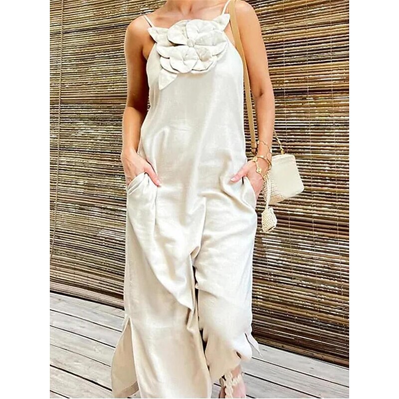 Women's Black Red Apricot Summer Spring Maxi Dress Cotton Linen Dresses Casual Dress Strap Dress Basic Modern Daily Weekend Loose Fit Plain Spaghetti Strap4