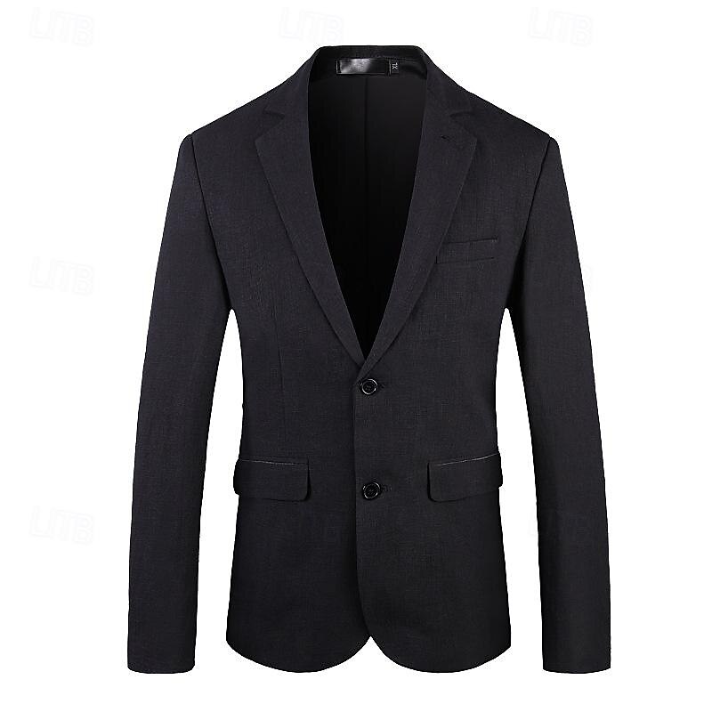 All Linen Jacket Linen Blazer Blazer Wedding Party Bachelor's Party Sweet All Seasons Linen Solid / Plain Color Basic Casual Single Breasted Two-button Blazer Black Blue khaki Grey3