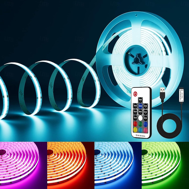 USB RGB COB LED Strip Light 1-5M 5V Intelligent Discoloration Strip Light  APP Controls Music Synchronization Light Strip or Equipped with RF Wireless Controller Suitable for Indoor Decoration TV Comp