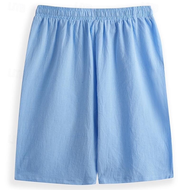 Men's Linen Shorts Summer Shorts Drawstring Elastic Waist Front Pocket Plain Comfort Soft Knee Length Casual Daily Fashion Classic Style Black White4
