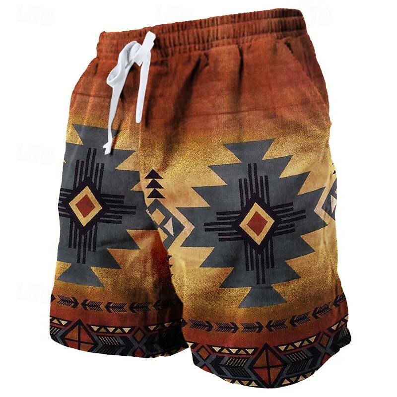 Men's Geometric Pattern Graphic Prints Sweat Shorts Beach Shorts Terry Shorts Mid Waist Vintage Ethnic Style Retro Vintage Daily Holiday Streetwear Drawstring Elastic Waist 3D Print Designer Clothing4