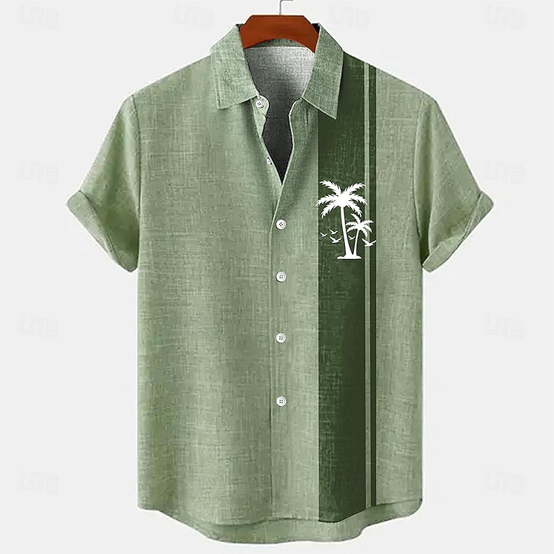 Men's Linen Shirt Beach Shirt Summer Hawaiian Shirt Coconut Tree Outdoor Vacation Blue Brown Green Short Sleeve Stand Collar Summer Spring Clothing Apparel Print4