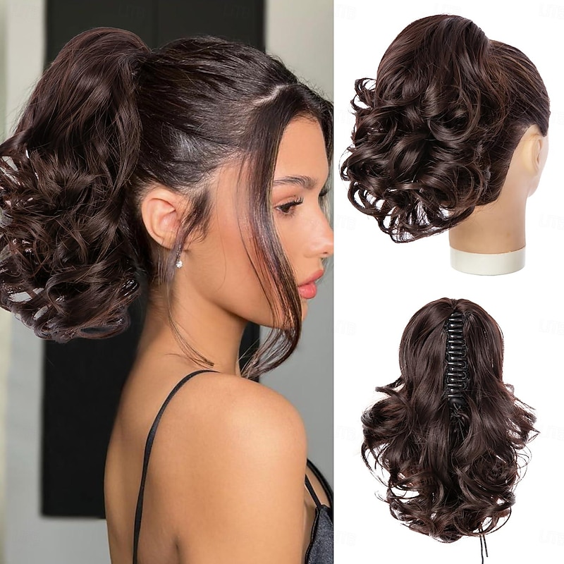 Ponytail Extensions 10 inch Short Claw Clip on Ponytail Extensions Synthetic Curly Wavy Pony Tails Hairpieces for Women Daily3