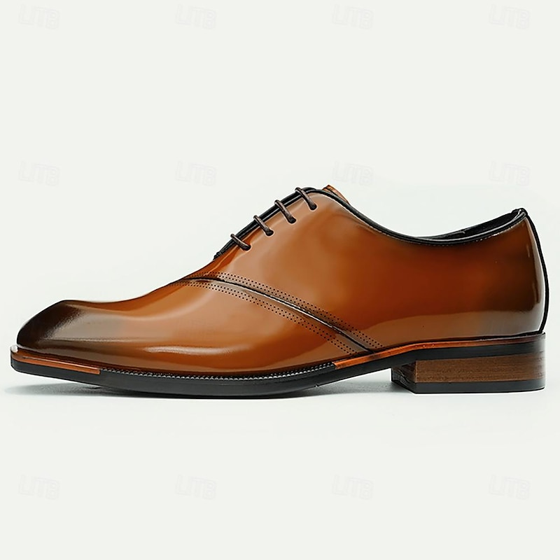 Elegant Men's Cognac Patent Leather Oxford Shoes with Lace-Up Detail - Perfect for Formal Occasions4