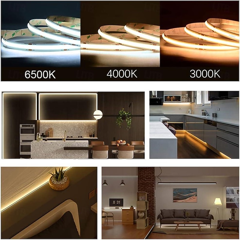 Waterproof COB USB 5V LED Strip Light, High Gloss LED Soft Flexiable Strip Light with USB Switch 3.28-16 ft (1-5M) 480 LED/Meter Waterproof Flexible Self-adhesive Safety Tape Light Suitable for Kitchen Garage TV Wall and Home DIY Lighting4