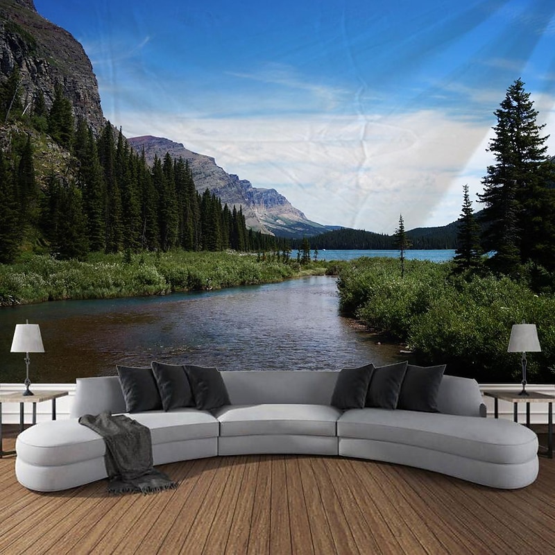 Mountain River Nature Scenery Hanging Tapestry Wall Art Large Tapestry Mural Decor Photograph Backdrop Blanket Curtain Home Bedroom Living Room Decoration2