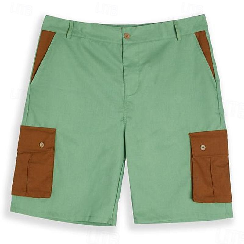 Men's Shorts Linen Shorts Summer Shorts Patchwork Pocket Color Block Comfort Breathable Short Casual Daily Holiday Fashion Designer Green Khaki2