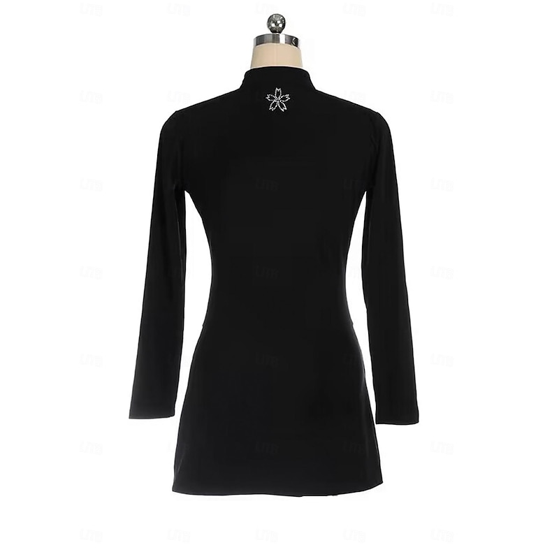 Figure Skating Dress Women's Girls' Ice Skating Dress Black Mesh Spandex Stretchy Training Practice Professional Skating Wear Thermal Warm Crystal / Rhinestone Long Sleeve Ice Skating Figure Skating2