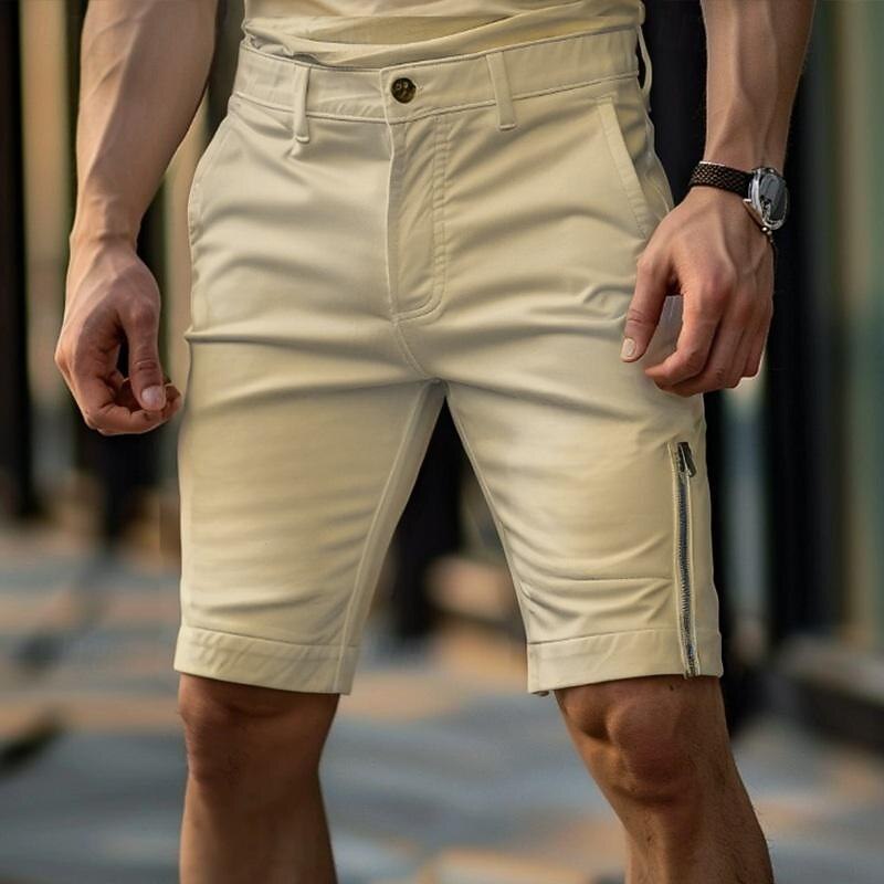 Men's Shorts Chino Shorts Bermuda shorts Work Shorts Zipper Pocket Plain Comfort Soft Knee Length Outdoor Casual Daily Fashion Streetwear Black White Micro-elastic4
