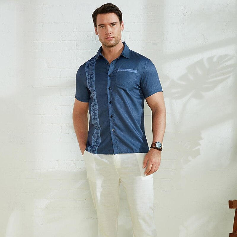 Men's Leaf Ethnic Summer Shirt Casual Shirt Button Up Shirt Short Sleeve Fashion Comfortable Vacation Daily Holiday Summer Lapel Print Front Pocket Red Blue Green Dark Gray4