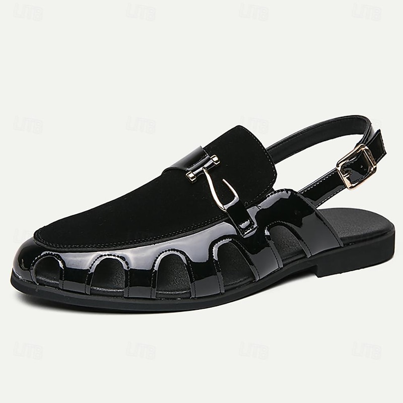 Men's Sandals Gladiator Sandals Roman Sandals PU Leather Breathable Comfortable Slip Resistant Buckle Black White4