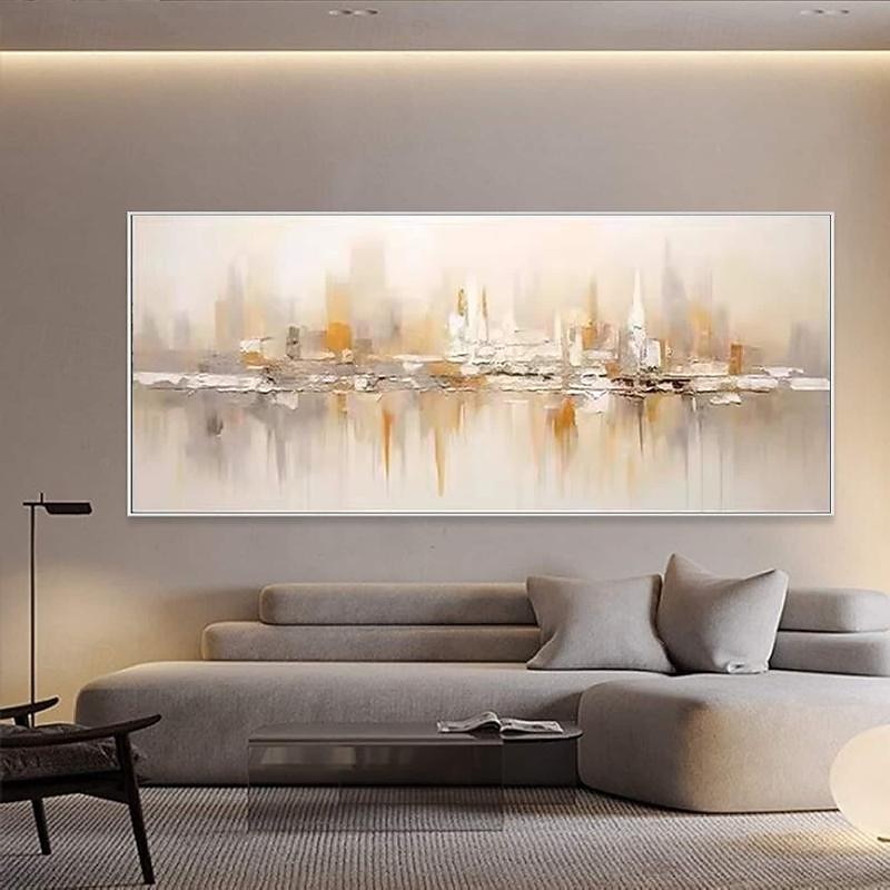 Gold Abstract Mountain Paitning hand painted on Canvas Textured abstract oil painting handmade Wall Art Gold Foil Boho Wall Decor Bright painting Large Modern Art PIanting for Hotel wall decoration