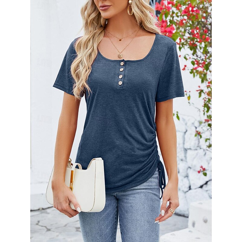 Women's Tunic Plain Fashion Short Sleeve Square Neck Regular Tops Vacation Daily Lace Black Pink Red Summer 6