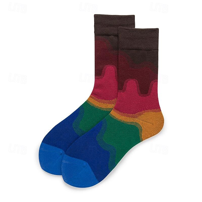 Men's 5 Pack Multi Packs Socks Crew Socks Running Socks Casual Socks White Red Color Rainbow Sports & Outdoor Daily Vacation Basic Medium Spring Fall Fashion Casual3