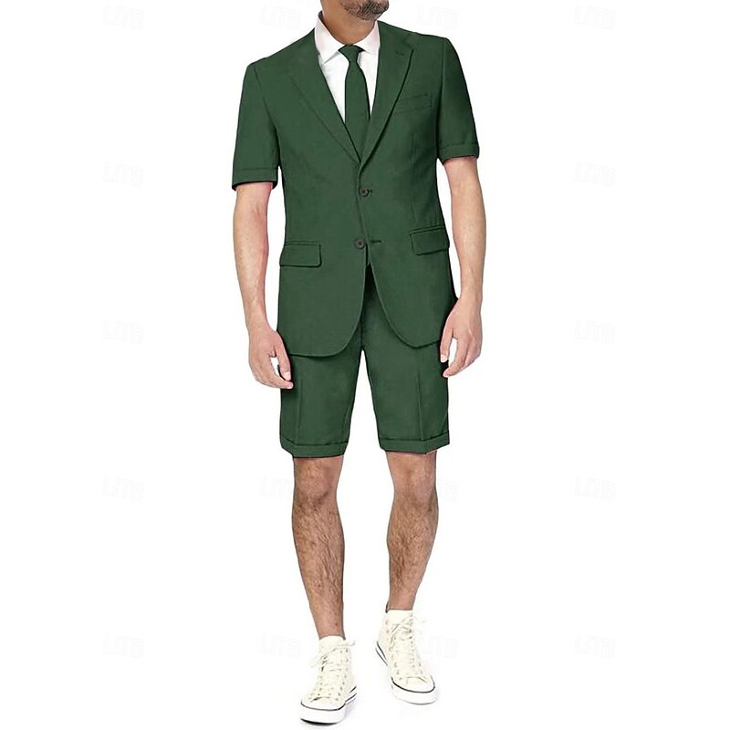 Men's Wedding Party Linen Suits Notch Notch Lapel Black Dark Navy Solid Colored Tailored Fit 2 Piece Single Breasted Two-buttons4