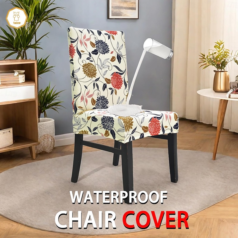 Dining Chair Cover Stretch Waterproof High Back Dining Chair Cover Office Chair Cover Floral Printed Slipcovers3