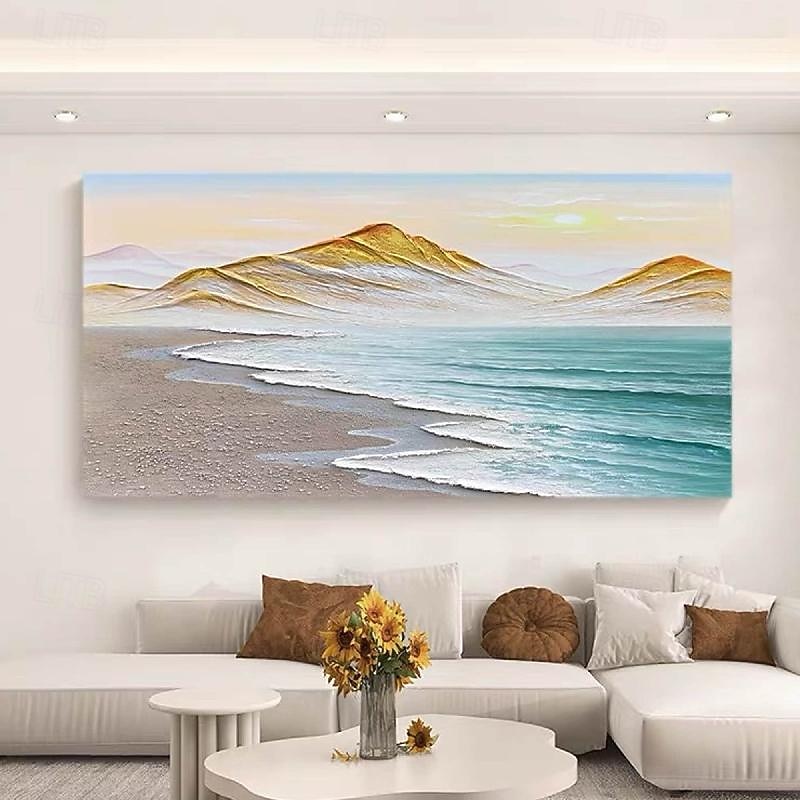Large gold mountain oil painting handmade ocean mountain sunset painting  Rizhao Jinshan bedroom hanging painting natural painting for home decoration handmade art gift Christmas gift