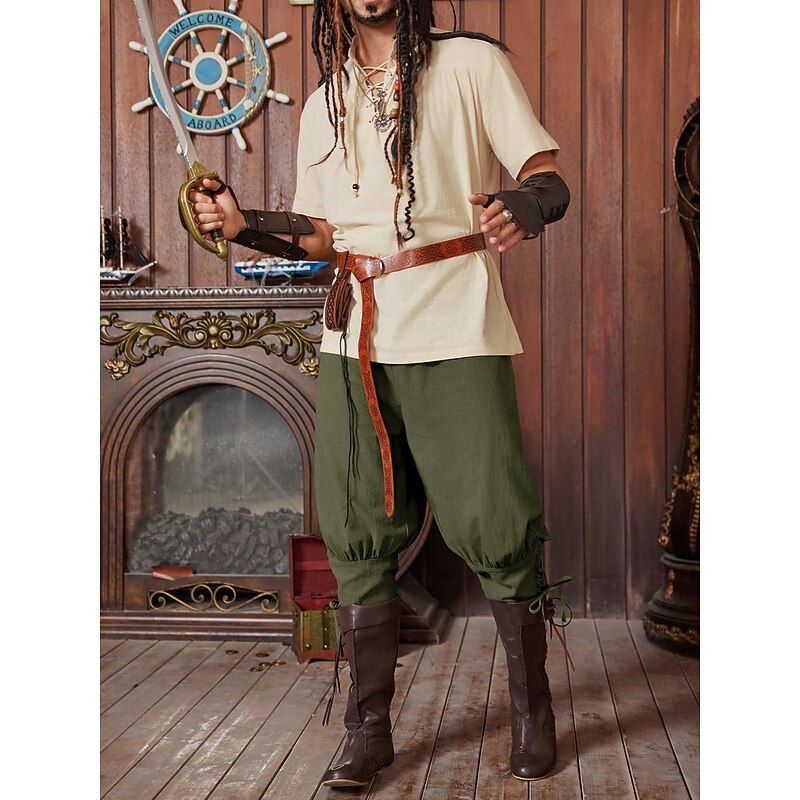 Medieval Renaissance 17th Century Pants Trousers Pirate Pants Pirate Viking Crusader Drawstring Solid Colored Fancy Dress Men's Pirate Fantasy Halloween Masquerade Halloween LARP Ren Faire Adults'3