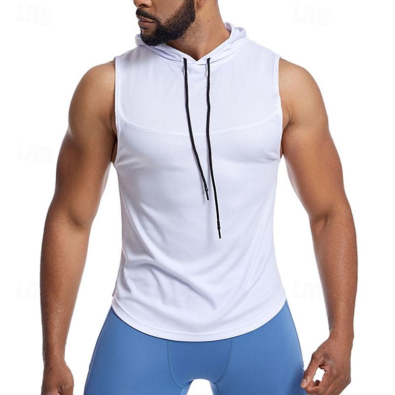 Men's T shirt Hiking Vest Sleeveless Hooded Tank Top Sleeveless Shirt Vest Top Outdoor Quick Dry Soft Sweat wicking Polyester Black White Army Green Climbing Camping / Hiking / Caving Traveling2