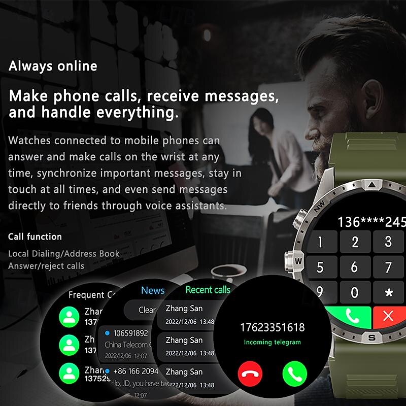 Alloy Outdoor Sports Smartwatch Men Compass 1.6inch 360*360 HD Screen Bluetooth Call Health Monitoring Smart Watch Man4