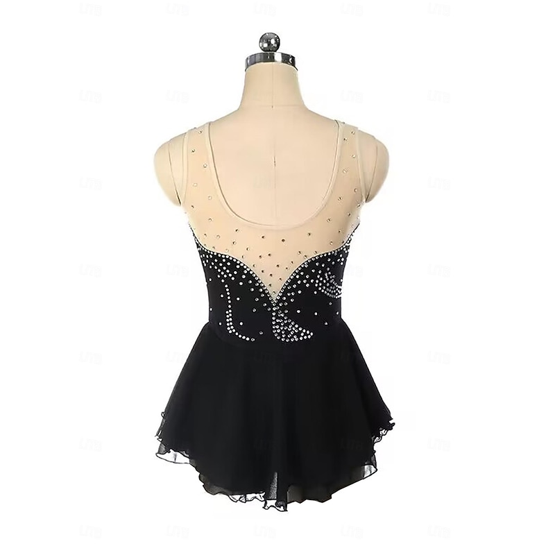 Figure Skating Dress Women's Girls' Ice Skating Dress Black Patchwork Open Back Mesh Spandex Stretchy Training Practice Professional Skating Wear Crystal / Rhinestone Sleeveless Ice Skating Figure2