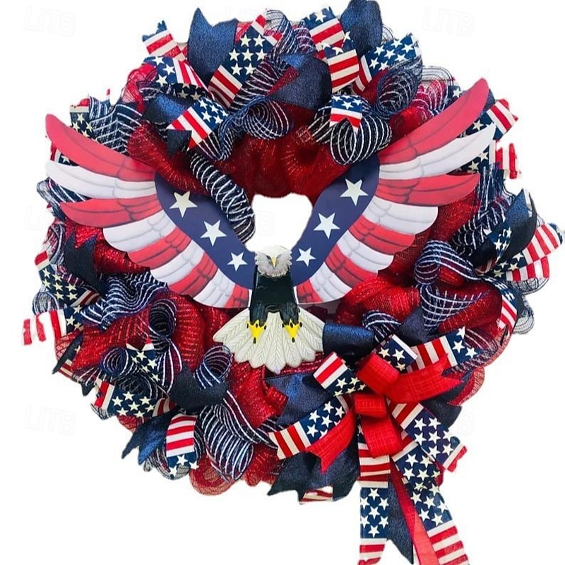 Patriotic Wreath American Eagle Wreath Independence Day Decoration Red White Blue Wreaths 4th of July Wreaths Flag and Eagle Wreath - Patriotic Home Front Door Decoration
