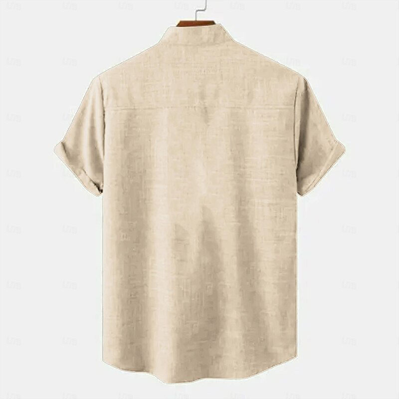 Men's Shirt Linen Shirt Retro Shirts Vintage Shirt Ethnic Shirt Daily Blue khaki Short Sleeve Turndown Summer Spring Clothing Apparel3