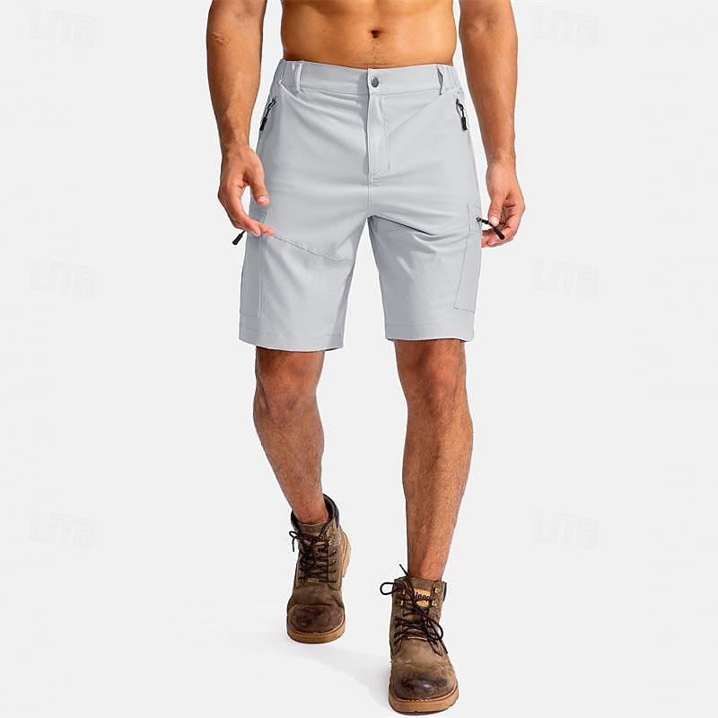 Men's Athletic Shorts Cargo Shorts Outdoor Shorts Hiking Shorts Elastic Waist Zipper Pocket Plain Breathable Quick Dry Short Outdoor Daily Streetwear Sports Fashion Black Khaki Micro-elastic4