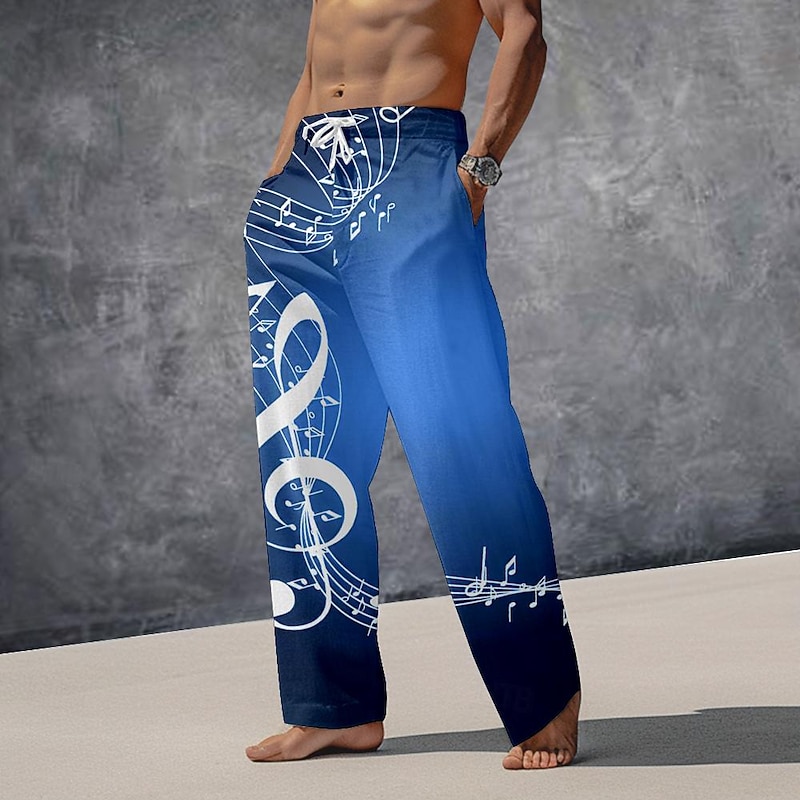 Men's Graphic Casual Pants Mid Waist Holiday Straight Leg Summer Spring 3D Print Black Red Blue3